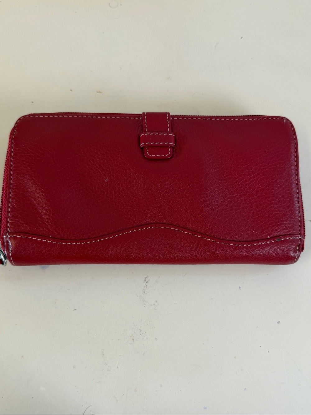 Tangerine Red Leather Snap-Tab Zip Wallet
